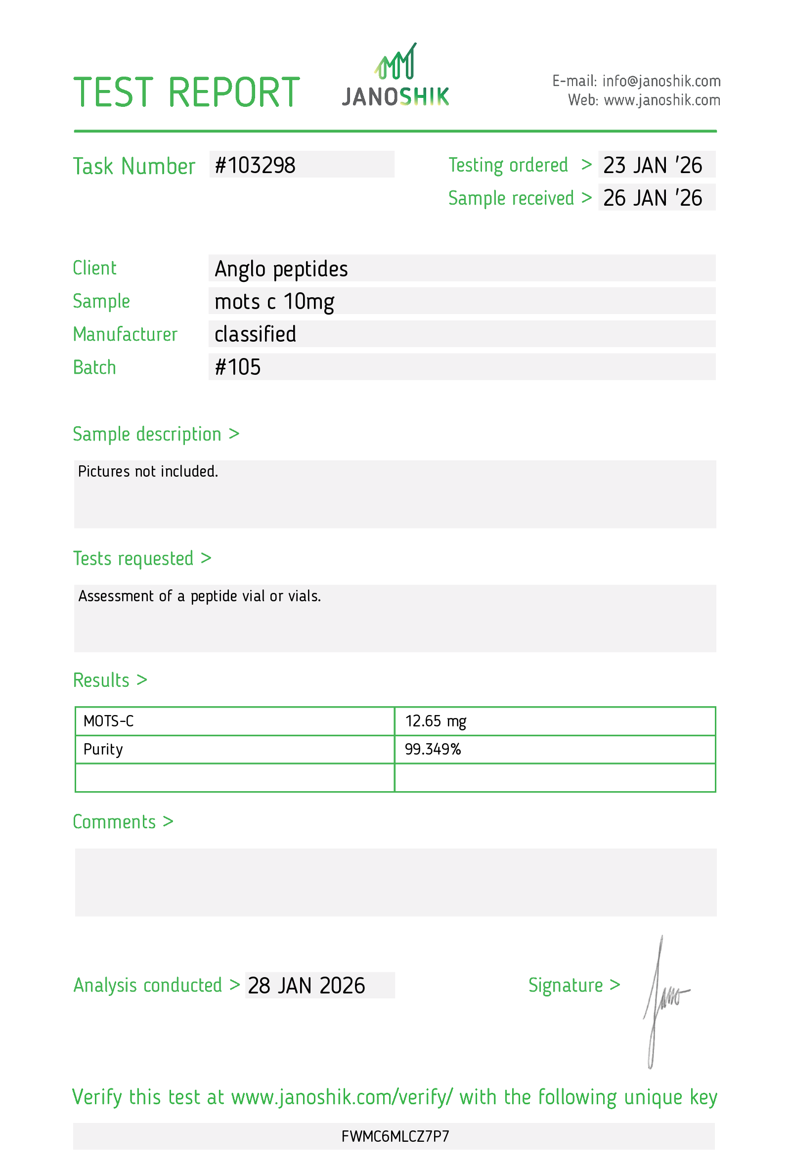 MOTS-c – 10mg Batch #106 Research Peptide
