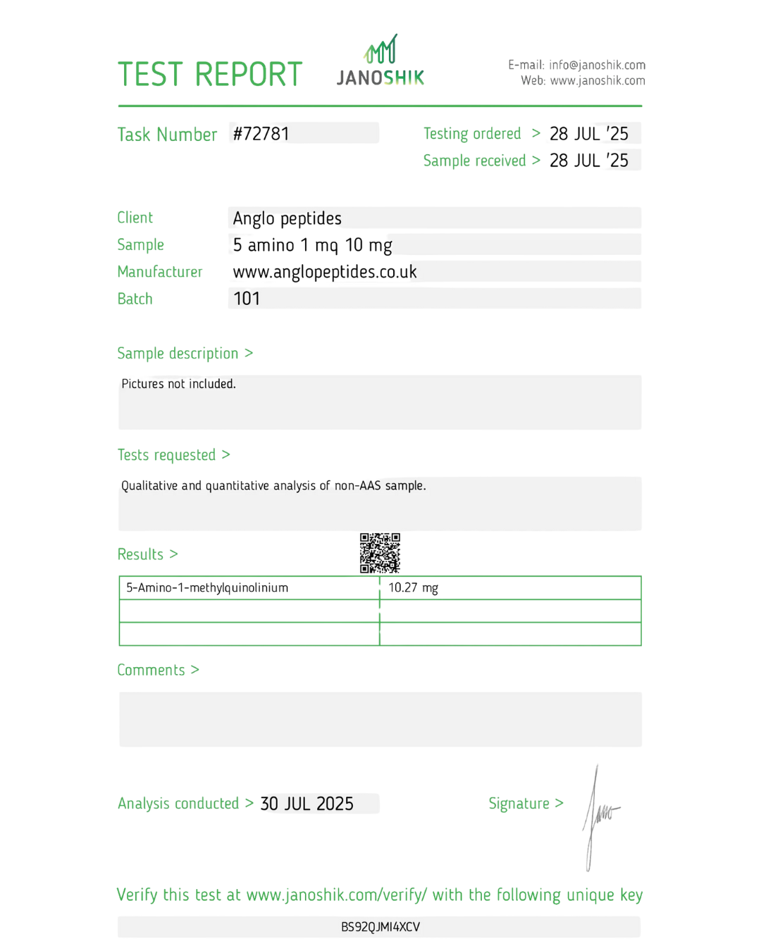5-Amino-1MQ – 10mg Vial Research Peptide