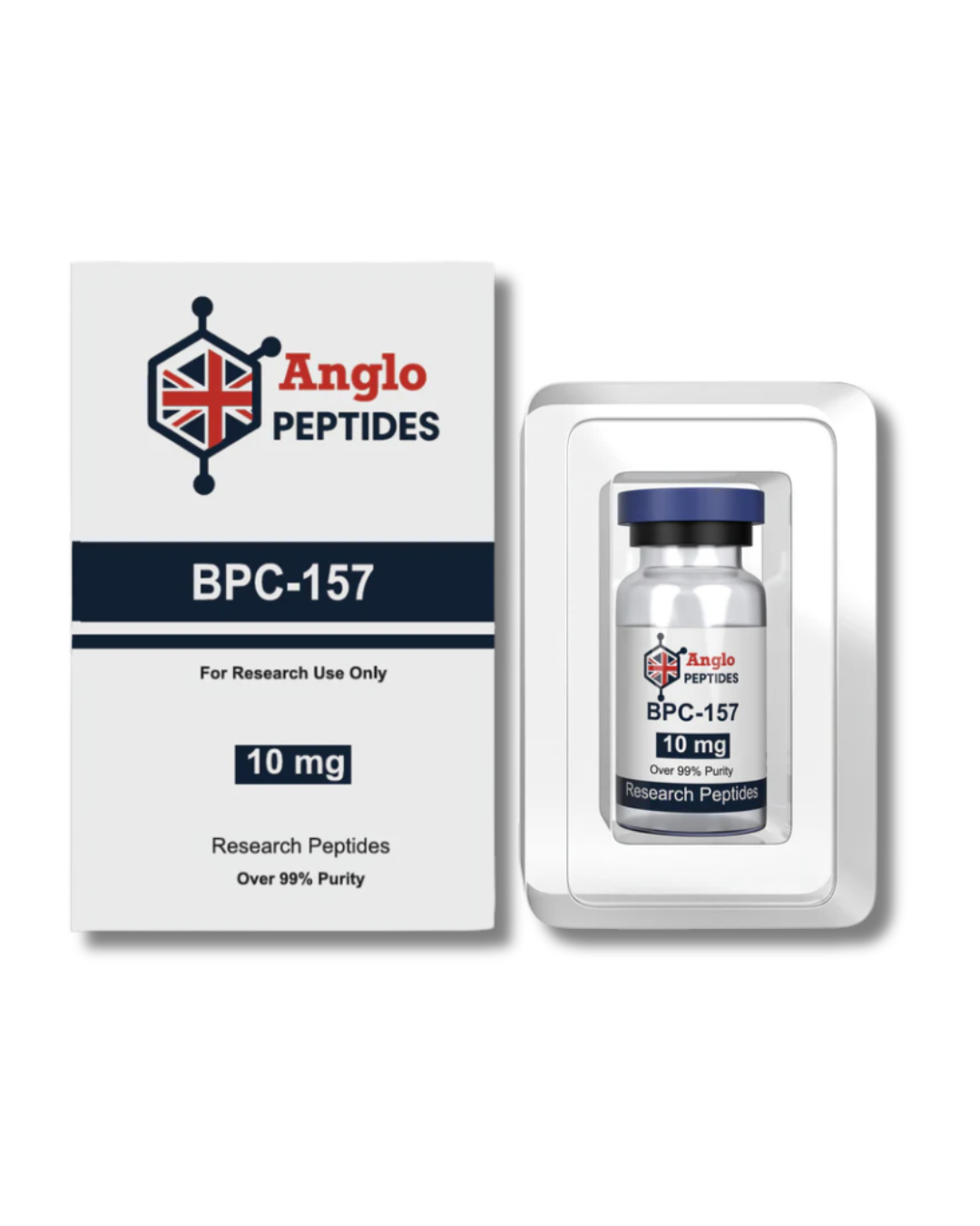 Anglo Peptides BPC-157 packaging with vial on a white background