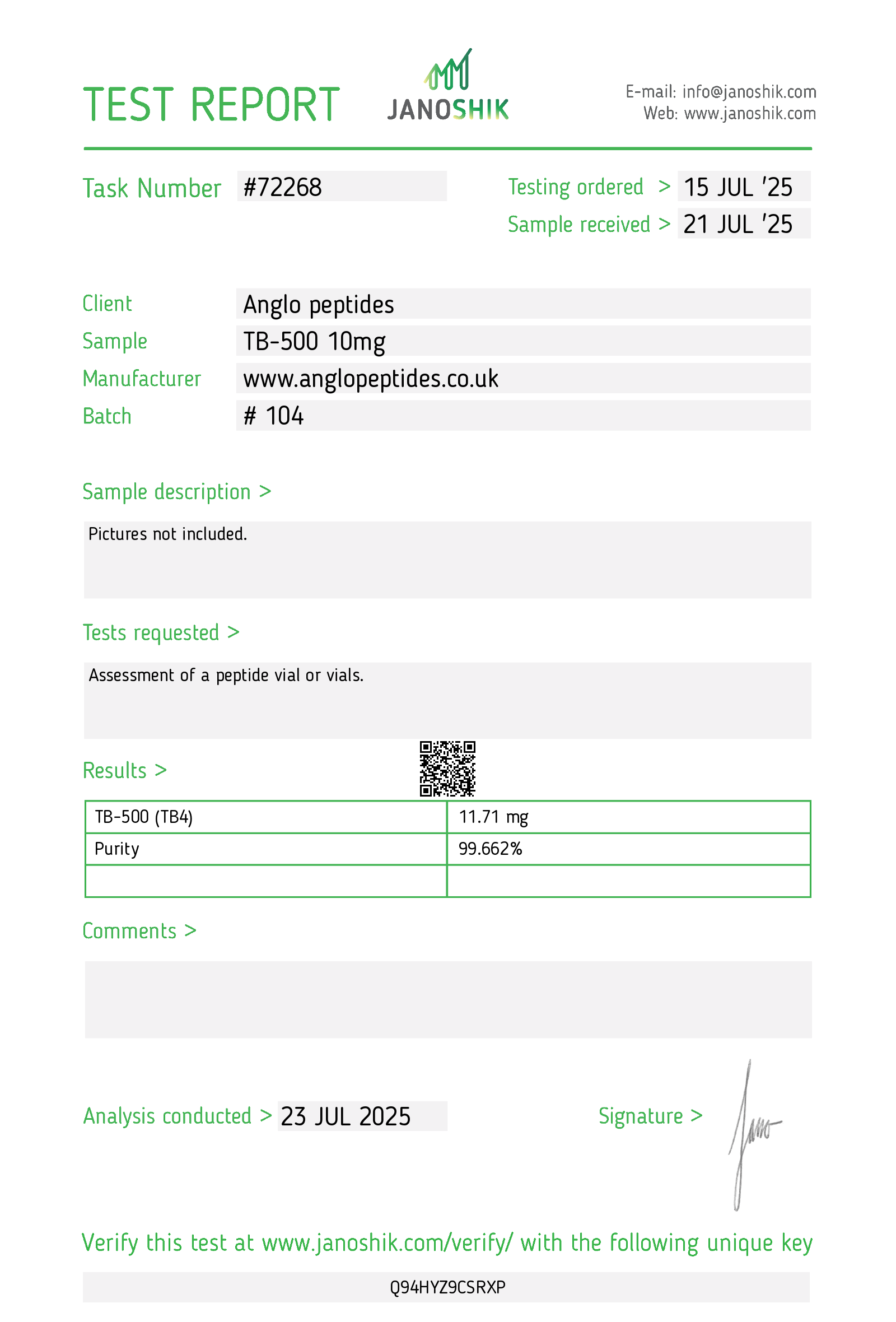 TB-500 – 10mg (Batch #106) Research Peptide