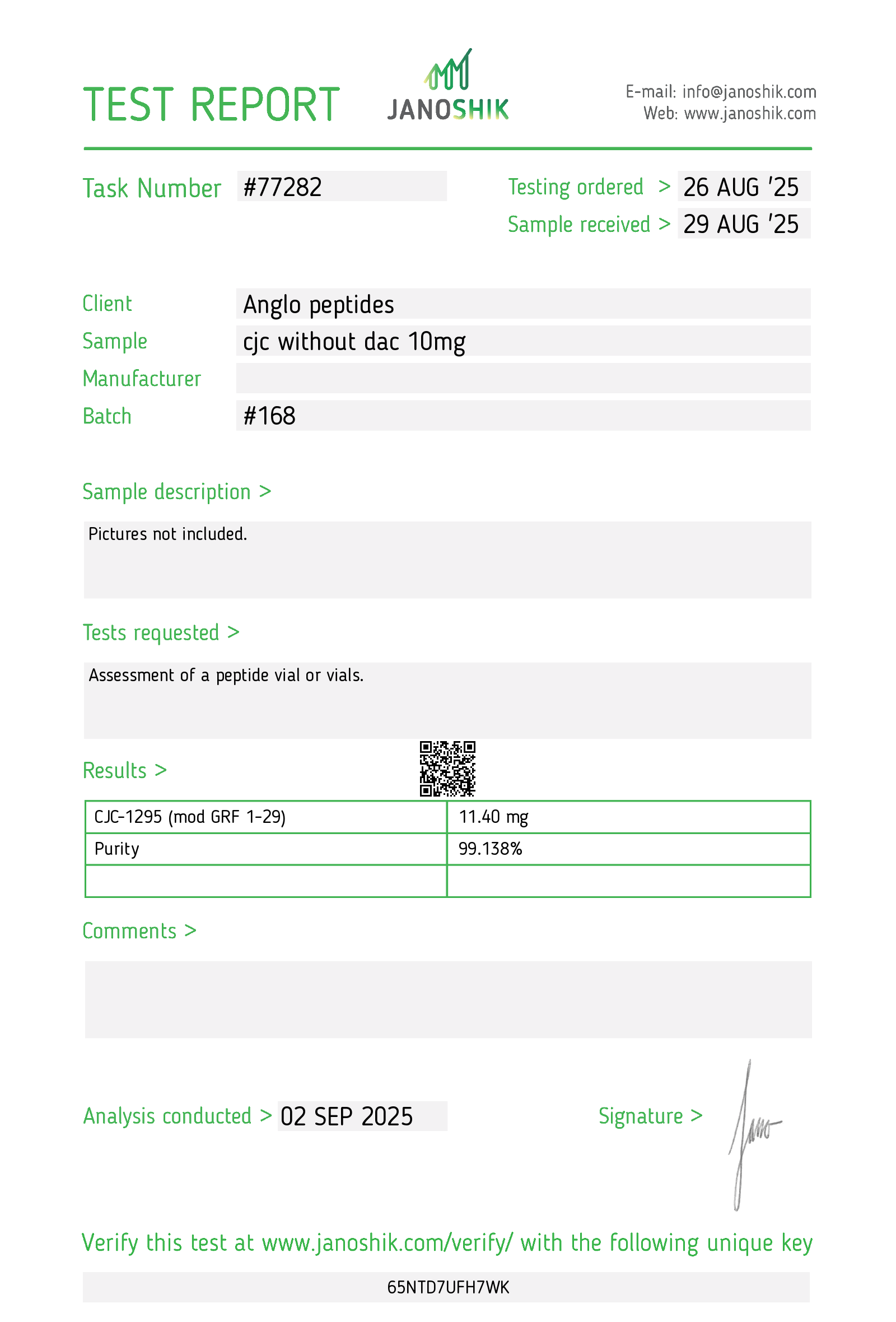 Cjc-1295 without dac 10mg(NEW BATCH #170) Research Peptide
