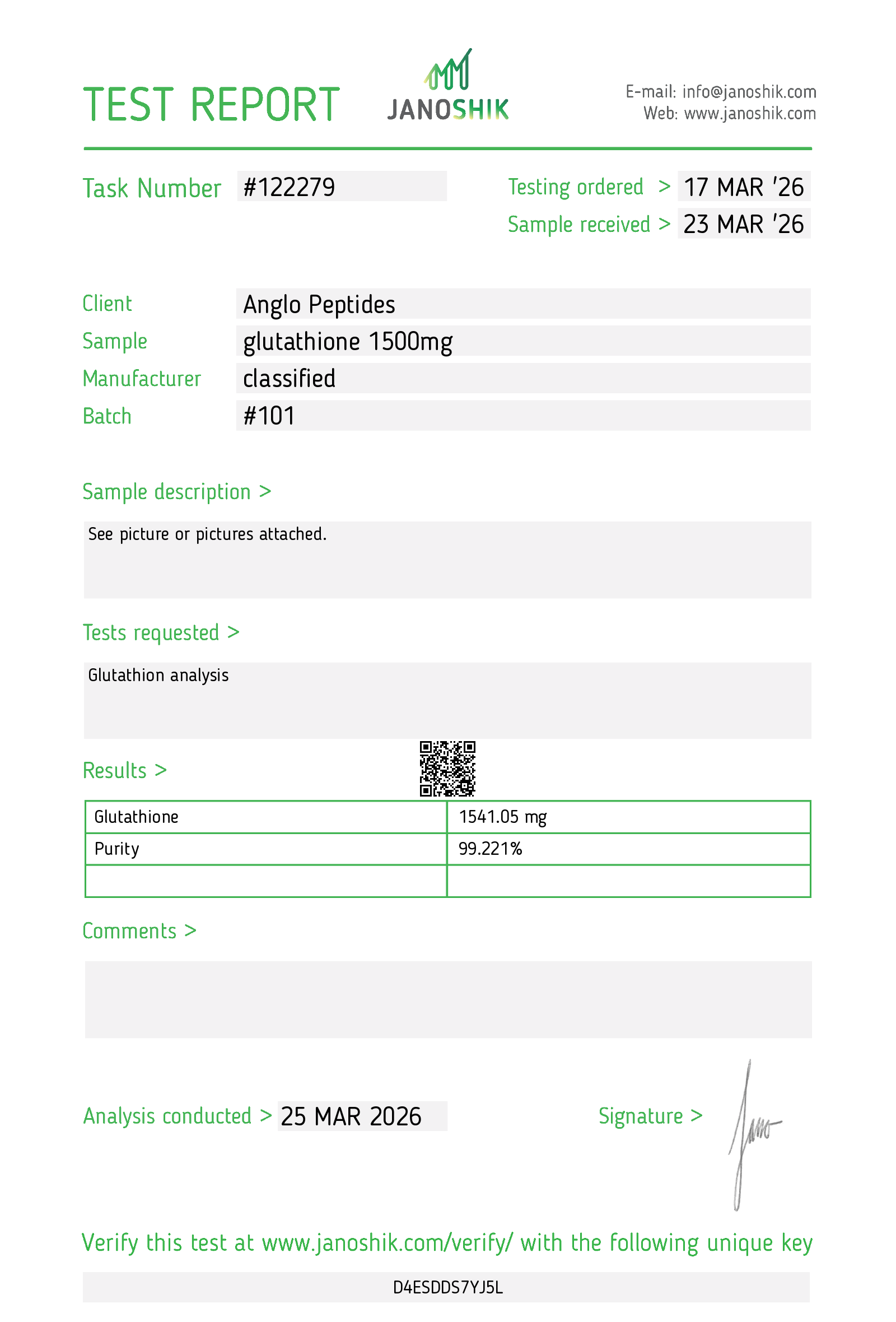 Glutathione – 1500mg Research Peptide