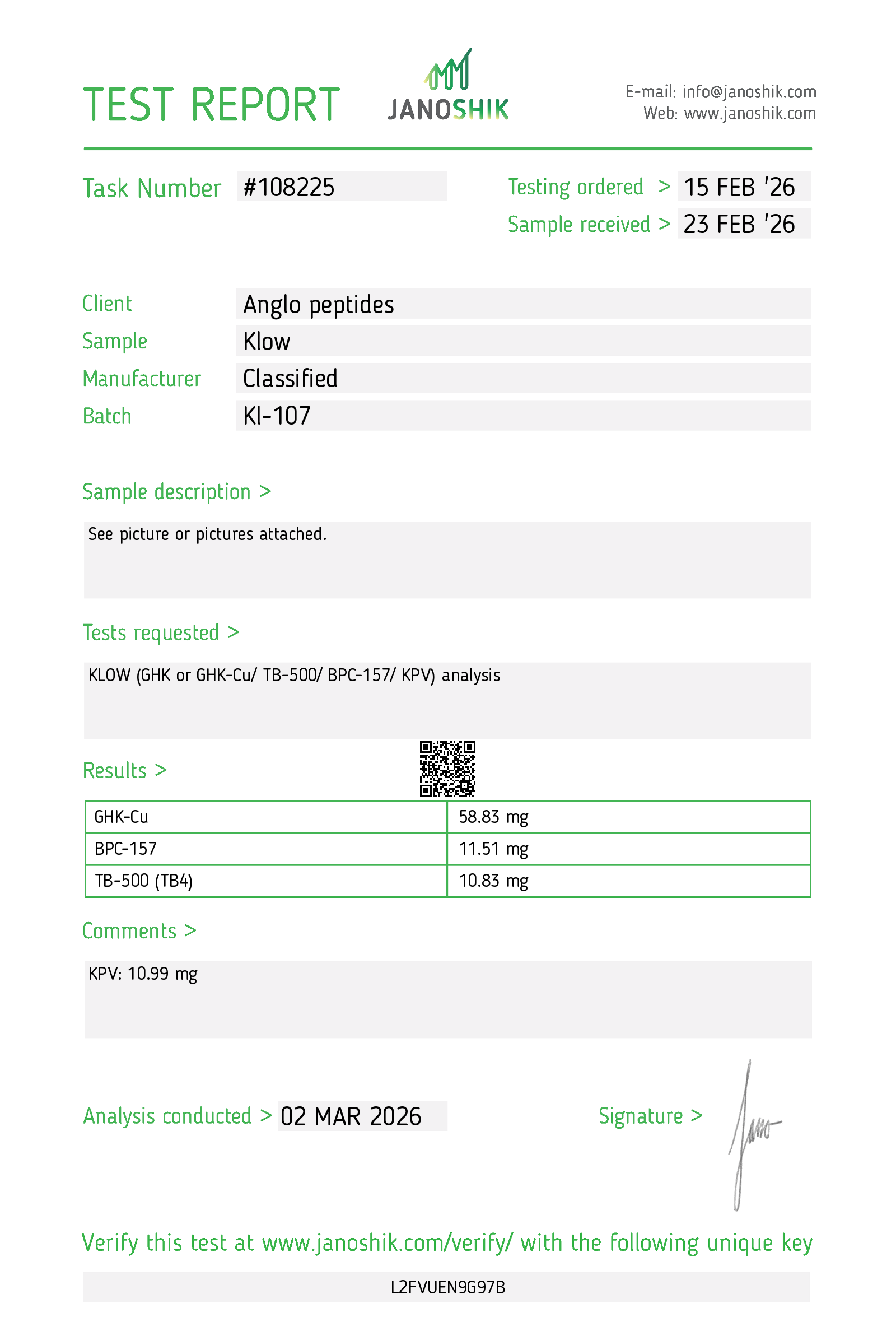 klow Blend 80mg Vial. (BATCH 107) Research Peptide